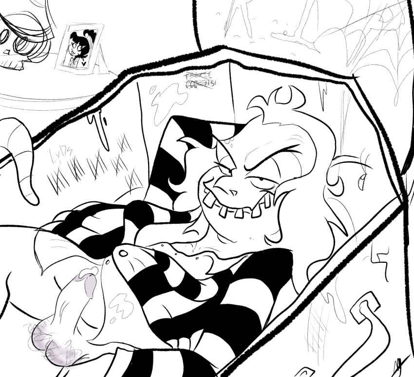 beetlejuice beetlejuice_(character) clothing coffin dripping_cum erection male male_only pinup suit