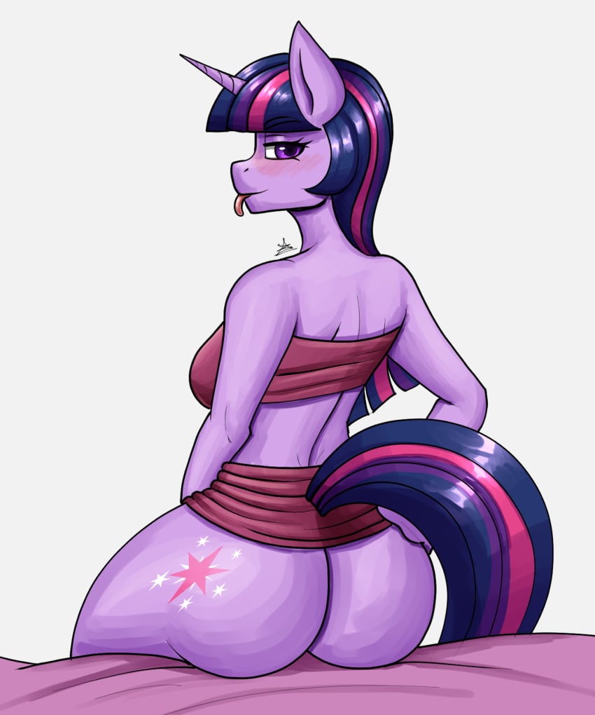 anthro anthrofied ass big_butt biped blush bottomwear breasts clothing cutie_mark equid equine eyelashes female female_anthro friendship_is_magic hasbro hi_res horn looking_back mammal miniskirt my_little_pony mythological_creature mythological_equine mythology purple_body purple_eyes skirt solo thick_thighs tongue tongue_out twilight_sparkle_(mlp) unicorn wide_hips zachc