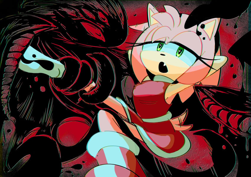 1girls 2d amy_rose arms_behind_head black_arms_(sonic) black_tentacles carrying_another clothing dark_background doom_morph doom_morph_shadow dress eyelashes female footwear goo goo_creature heart-shaped_pupils male male/female mammal mobian mobian_(species) mobian_hedgehog monster open_mouth red_and_black red_tentacles restrained sega sensual shadow_the_hedgehog shoes slime softcore sonic_(series) sonic_adventure_2 sonic_the_hedgehog_(series) spread_legs tagme tail tail_motion tailwag tentacle tentacle_grab tentacle_monster transformation vaginal_penetration wagging_tail