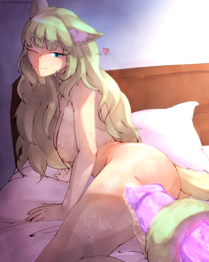 1boy 1girls 2024 after_sex after_vaginal animal_ear_fluff animal_ears arknights arosashell bed bedroom blush breasts breasts_out cat_ears cat_tail catgirl condom condom_on_penis green_eyes green_hair harmonie_(arknights) heart hi_res indoor indoors kemonomimi long_hair looking_at_viewer naked naked_female nude nude_female one_eye_closed smile smiling smug smug_face straight sweat tail tail_sex tail_wrap