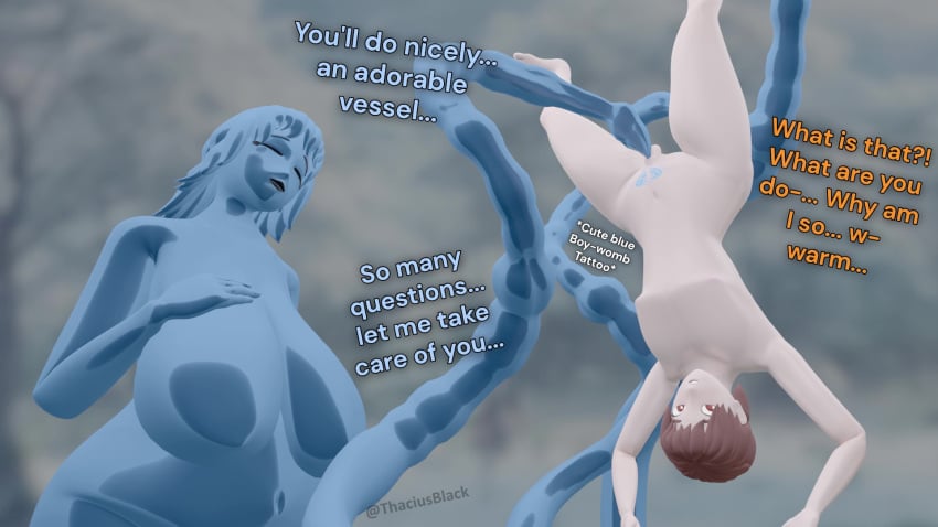 3d 3d_(artwork) 3d_model azilith(thaciusblack) blue_body blue_eyes blue_hair blue_skin brown_eyes femboy freckles imminent_rape imminent_sex outside red_hair size_difference slime slime_girl slime_monster snow tentacle_on_male tentacle_rape tentacle_sex thacai(thaciusblack) thaciusblack winter womb_tattoo