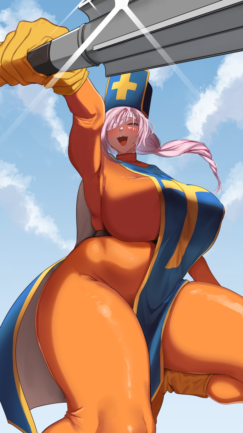 bodystocking breasts chubby dragon_quest gloves heavy_breasts hips huge_breasts huge_nipples huge_thighs indie_virtual_youtuber kuramekira mace pink_hair plump ponytail pov priest_(dq3) sagging_breasts tall_female thick_ass thick_thighs vtuber