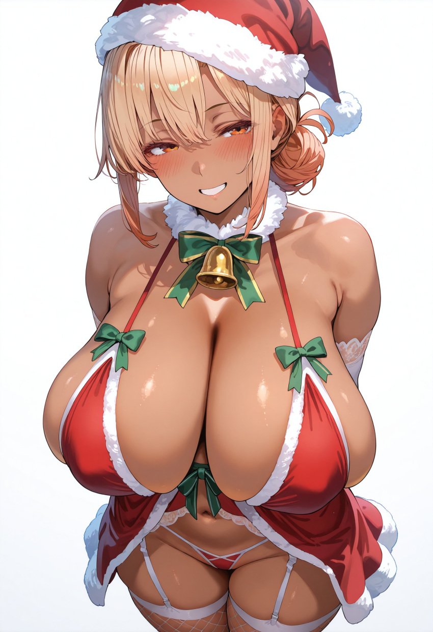 1girls ai_generated breasts christmas female flyingpancake gyaru hi_res hips large_breasts lingerie long_hair milf my_teen_romantic_comedy_snafu santa_hat tan tan-skinned_female tanned_skin thick_thighs thighs wide_hips yuigahama_yui's_mother