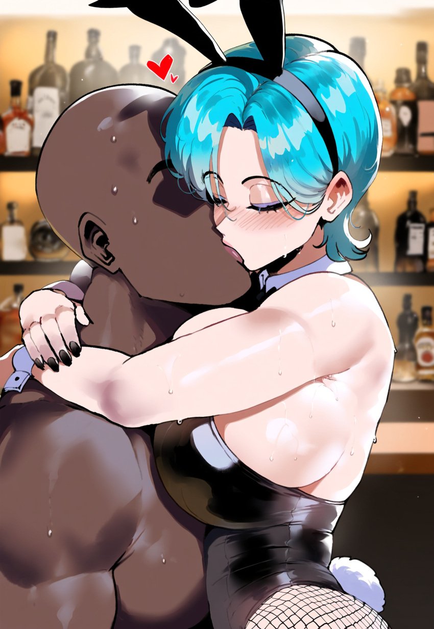 ai_generated ass ass_focus big_ass big_breasts big_butt big_thighs bulma_briefs bulma_briefs dark-skinned_male dijiai dragon_ball dragon_ball_z focus french_kiss french_kissing from_front_position from_side front_view hourglass_figure interracial kissing looking_at_viewer nsfw round_ass round_butt saliva thick thick_ass thick_butt thick_legs thick_thighs thighs tongue wide_hips