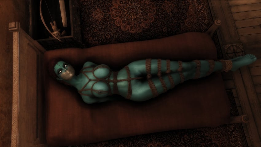 3d arms_behind_back bondage bound bound_legs completely_nude completely_nude_female gag gagged mod n00nex nude nude_female nude_mod skyrim the_elder_scrolls