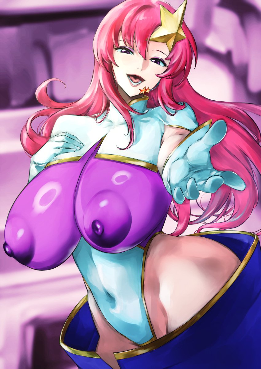 1girls areolae bare_thighs big_breasts busty elbow_gloves erect_nipples erect_nipples_under_clothes female female_focus female_only gloves gundam gundam_seed gundam_seed_destiny hair_ornament hi_res highres kyugata large_areolae large_breasts light-skinned_female light_skin long_gloves long_skirt meer_campbell nipple_bulge open_mouth pale-skinned_female pale_skin perky_breasts pink_hair revealing_clothes skirt smile smiling smiling_at_viewer solo solo_female solo_focus thick_thighs thighs tight_clothing white_gloves