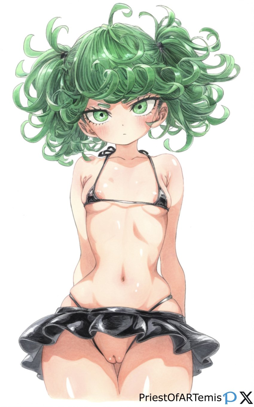 1girls ai_generated areola_slip bikini bikini_top color female female_focus female_only green_eyes green_hair micro_bikini miniskirt one-punch_man priestofart pussy short_hair simple_background skirt skirt_lift small_breasts solo solo_female solo_focus tagme tagme_(artist) tagme_(character) tatsumaki upskirt white_background wide_hips