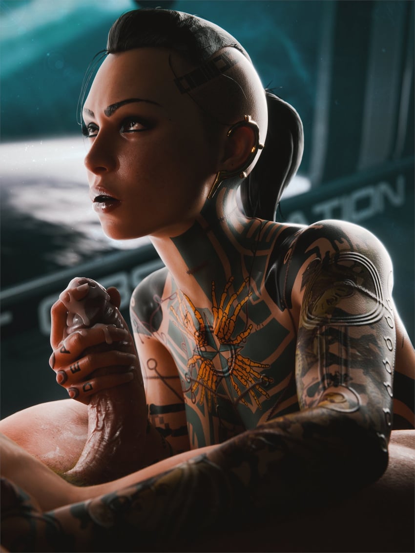 1boy 1girls 2024 3d angry_look black_hair bloo3d cum cum_dripping_from_penis cum_on_fingers duo ear_ornament eyeliner female female_focus foreplay full_body_tattoo hand_around_penis handjob head_tattoo indoors jack_(mass_effect) kneeling kneeling_on_ground lip_gloss looking_at_partner looking_up_at_partner male mass_effect mass_effect_3 medium_breasts nude nude_female nude_male ponytail post_orgasm realistic retracted_foreskin shaved_sides straight tattoos_everywhere tied_hair window