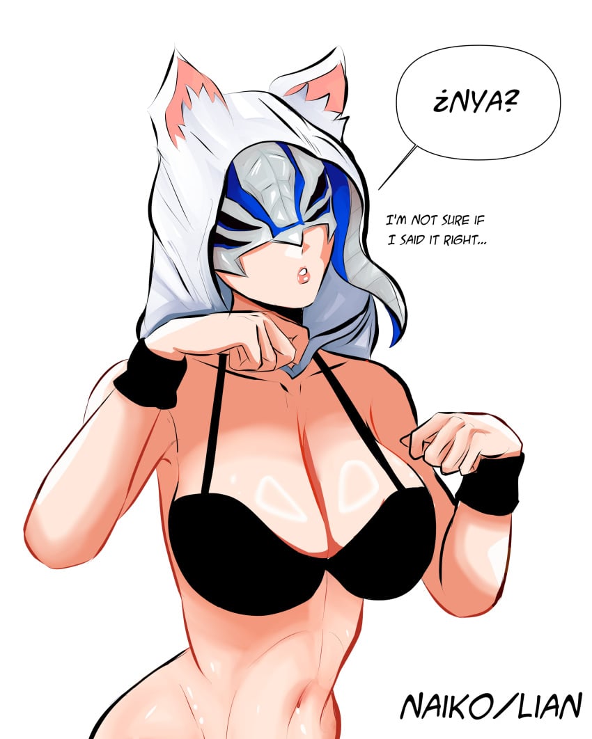 0_naiko_0 big_breasts breasts cat_ears dialogue foreteller_invi hood kingdom_hearts mask support