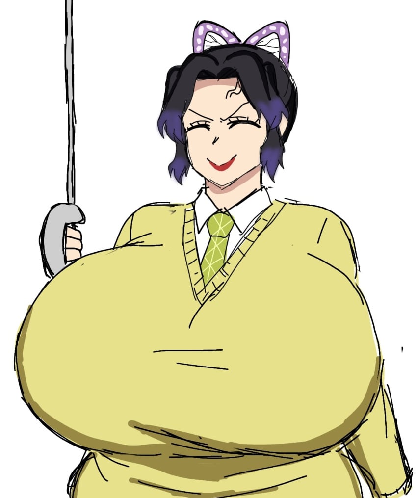 1girls alternate_breast_size anger_vein angry angry_expression angry_smile black_hair breast_bigger_than_head breast_focus breasts curvy curvy_body curvy_female curvy_figure demon_slayer enormous_breasts facial female hige_breast kimetsu_no_yaiba kochou_shinobu massive_breasts momiji_(artist) purple_hair serious short_hair smile smiling_at_viewer solo two_tone_hair venus_body voluptuous voluptuous_female