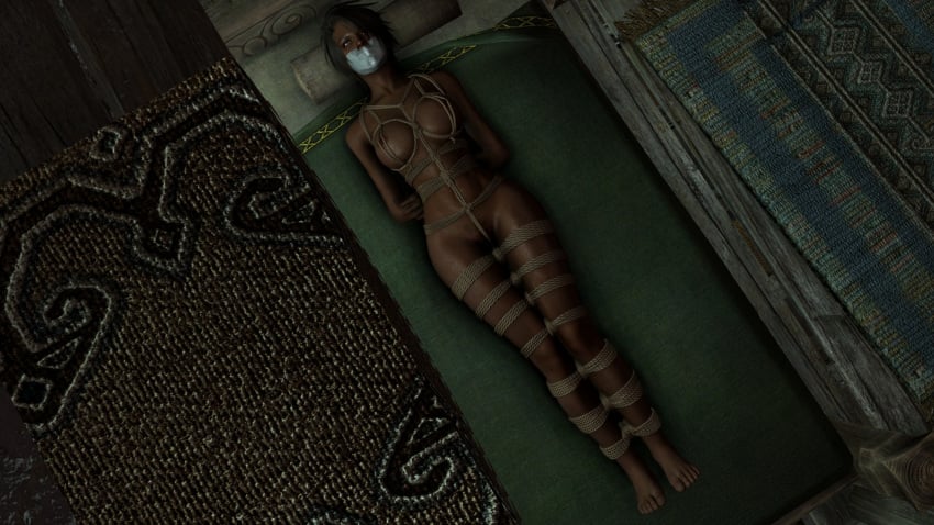 3d bondage dark_skin dark_skinned_female gag gagged n00nex nude nude_female redguard skyrim tape_gag the_elder_scrolls