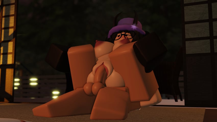 anonymous_male big_ass big_breasts blush full_nelson glasses roblox robloxian thighhighs top_hat