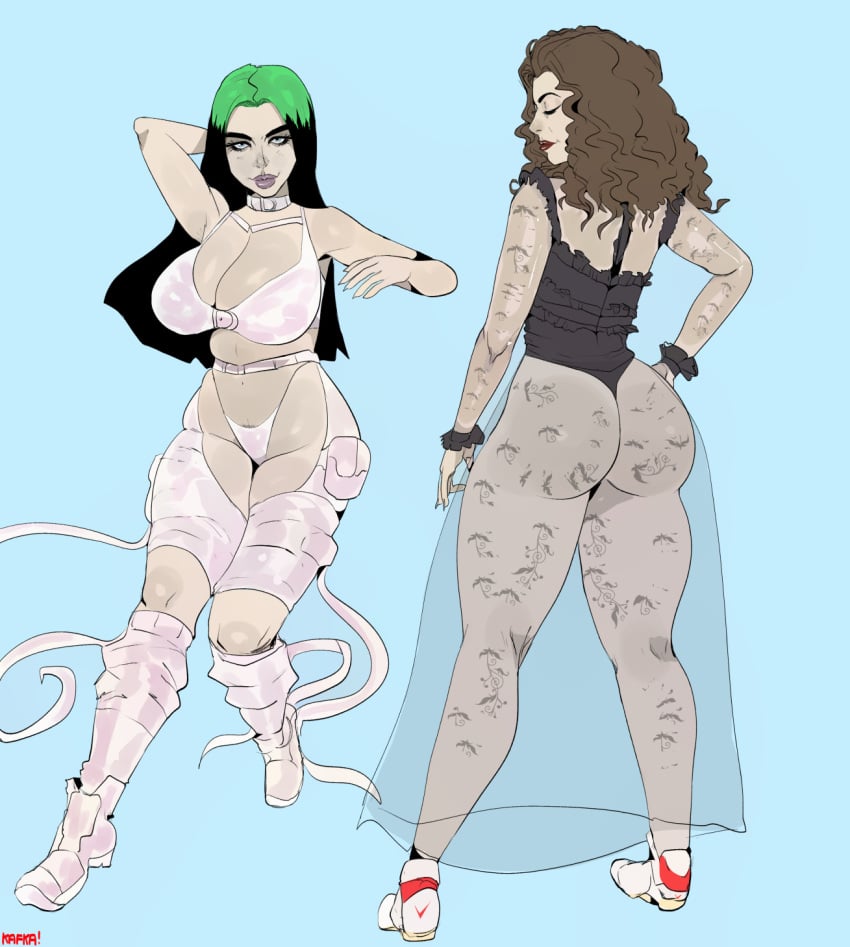 2girls ass bare_midriff big_ass big_breasts billie_eilish bra brown_hair bubble_butt busty celebrity converse female female_focus female_only full_body green_eyes green_hair hourglass_figure huge_ass huge_breasts kafka_art long_hair looking_at_viewer lorde musician navel real_person rear_view see-through see-through_clothing skimpy skimpy_clothes standing thick_thighs thong two_tone_hair whodopya wide_hips