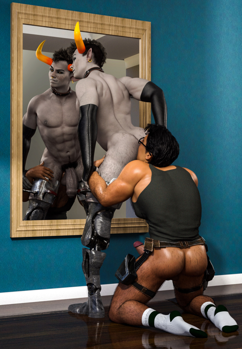 3d abs anilingus big_penis bottomless buttmunch collar earrings eating_ass erect_nipples erection flaccid gay glasses gun_holster hairy homestuck hopefulsquire horns huge_cock interspecies jake_english kneeling looking_to_the_side male/male male_only pants_removed pecs penis_size_difference pointed_ears prosthetic prosthetic_leg realistic retracted_foreskin rimjob rimming septum_piercing socks tank_top tavros_nitram thigh_strap tongue_fucking uncut yaoi