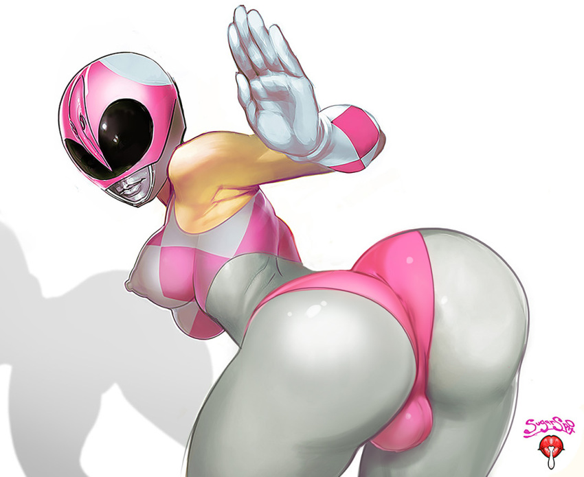 1futa anus ass backsack ball_bulge balls balls_in_panties balls_under_clothes big_breasts breasts bulge dickgirl erect_nipples futa_only futanari grey_skin huge_ass intersex large_breasts looking_at_viewer looking_back nipple_bulge panties panty_bulge pink_ranger power_rangers solo spank_marks spanking spanking_own_ass sugarspit taint wide_hips