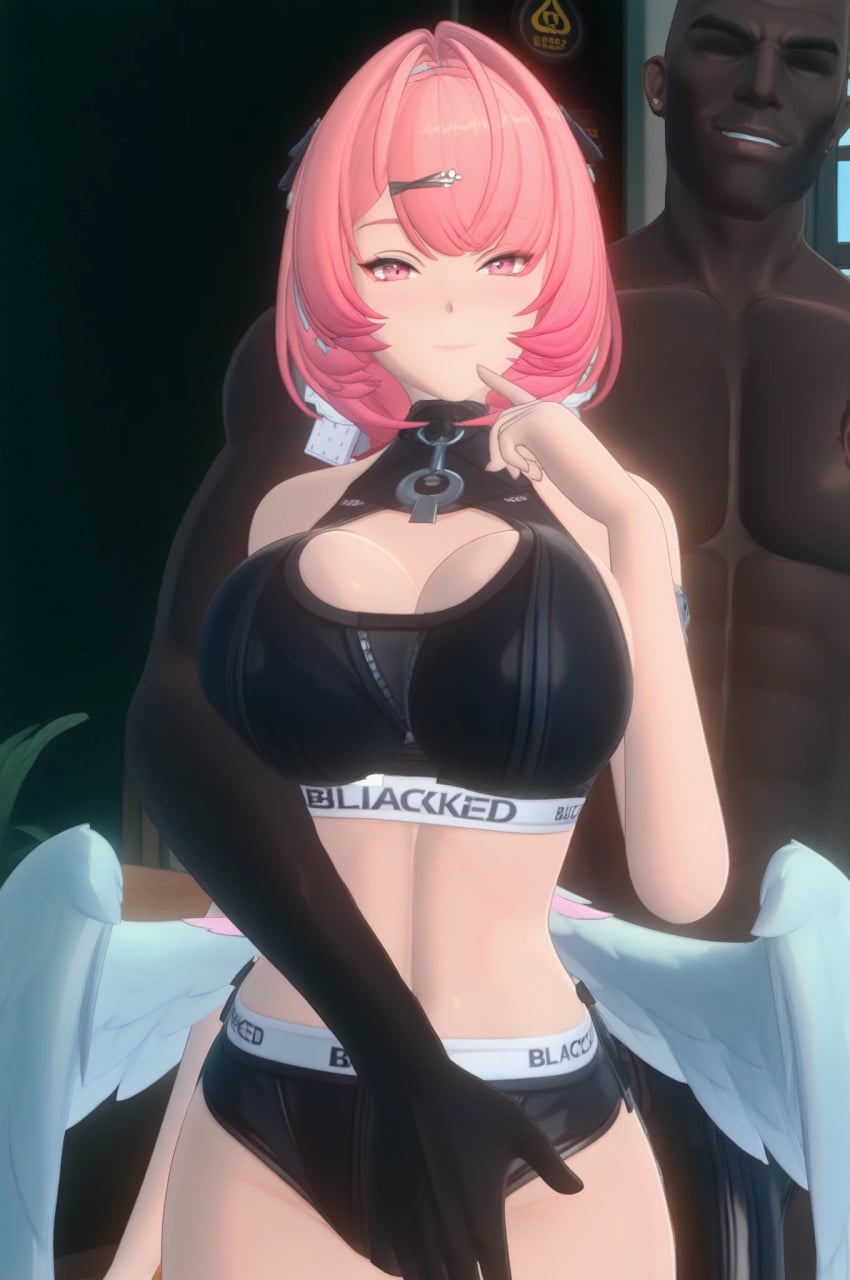1girls 3d ai ai-created ai_art ai_assisted ai_generated big_breasts blacked blacked_clothing dark-skinned_male female female_focus female_only large_breasts light-skinned_female light_skin one_eye_closed pink_eyes pink_hair qos ramiel_(zenless_zone_zero) remielle_(zenless_zone_zero) remielle_dan sexy shorts smile standing wings wink winking_at_viewer zenless_zone_zero