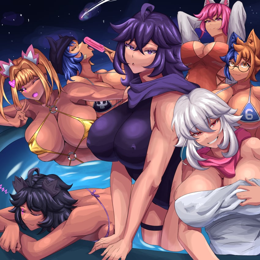 big_breasts bikini boobs cat_ears cate_meowdy_(fortnite) gatopng human kimiko_(fortnite) meow_skulls_(fortnite) milf pool raven_team_leader