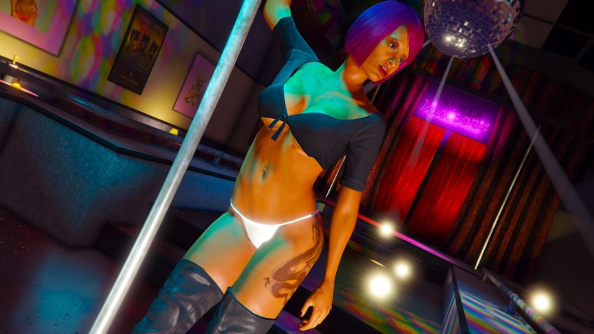 1girls 3d 3d_(artwork) 3dcg absurd_res absurd_resolution absurdres alternate_angle arm_up beautiful_woman black_thighhigh_boots black_tube_top black_tubetop braless cinematic cinematic_lighting cleavage collarbone disinterested dragon_tattoo dyed_hair edited_screencap emotionless_female expressionless female_focus female_only filter filtered game_cg grand_theft_auto grand_theft_auto_online high_quality high_resolution highres huge_breasts indifferent leaning_to_the_side massive_breasts mature_female mature_woman navel no_bra peach_(gta_v) pinup pole_dancing posing red_lipstick rockstar_editor rockstar_games source_request standing stripper stripper_pole tattoo thigh_tattoo thong tornadoqt tube_top unbothered uncaring uncaring_female uninterested uninterested_female vanilla_unicorn white_thong whore