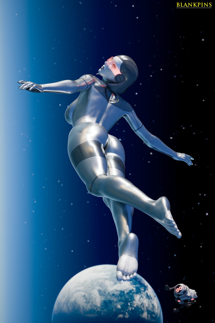 3d abs athletic athletic_female big_breasts blankpins edi fit fit_female mass_effect metal_ass metallic_body metallic_skin nude_female pinup robot_female robot_girl sci-fi sexy_robot space space_background toned toned_female visor visor_(eyewear) zero_gravity