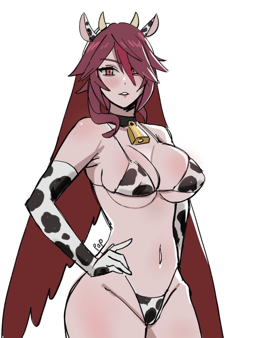 bikini breasts cleavage cow_bikini cow_ears cow_girl cow_horns cowbell female genshin_impact pap_paprika rosaria_(genshin_impact)