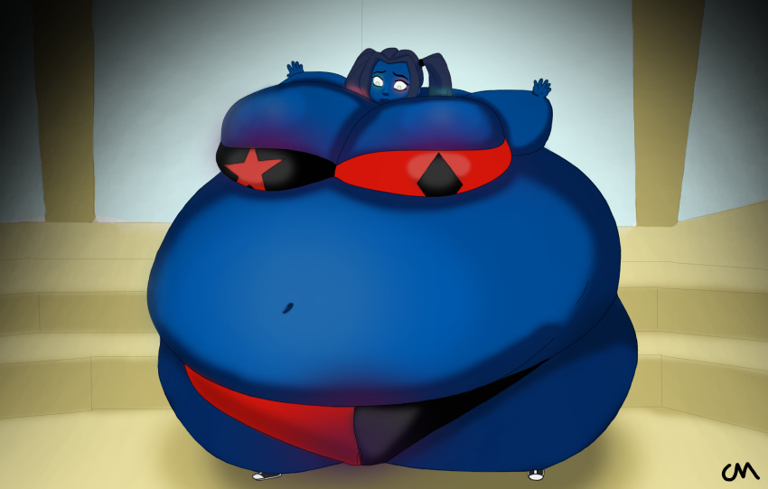 big_belly blueberry blueberry_inflation bulge choccymalk female female_focus female_only full_body_inflation harley harley_quinn harley_quinn_(series) huge_belly huge_breasts huge_butt human inflation panties ready_to_pop spherical_inflation sunken_head tight_clothing