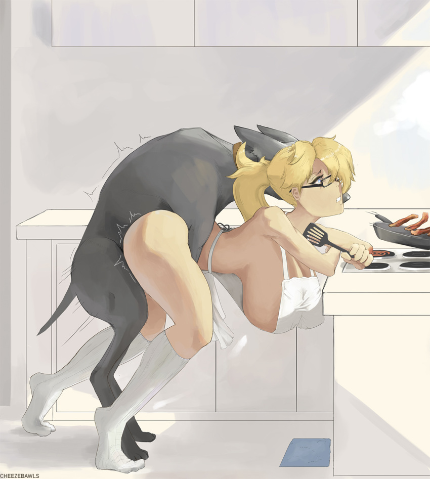 1boy 1girls apron apron_only bacon bent_over big_breasts blizzard_entertainment blonde_hair blue_eyes breasts busty canid canine canis cheezebawls clothed_female clothed_sex clothing dobermann domestic_dog duo eyewear female female_on_feral female_penetrated femsub feral feral_penetrating feral_penetrating_human food footwear from_behind from_behind_position functionally_nude functionally_nude_female glasses hair hi_res human human_focus human_on_feral human_penetrated humping interspecies knee_highs knee_socks legwear male male/female male_on_human male_penetrating male_penetrating_female maledom mammal meat mercy mounting not_furry_focus overwatch penetration pinscher rape sex socks standing_sex straight video_games zoophilia