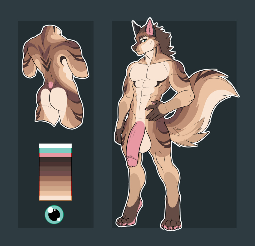 alec_m_ivers anthro balls big_balls big_penis brown_body brown_fur canid canine canis caromi fluffy fluffy_tail fur genitals hi_res huge_balls huge_cock male male_only mammal model_sheet penis solo tan_body tan_fur wolf