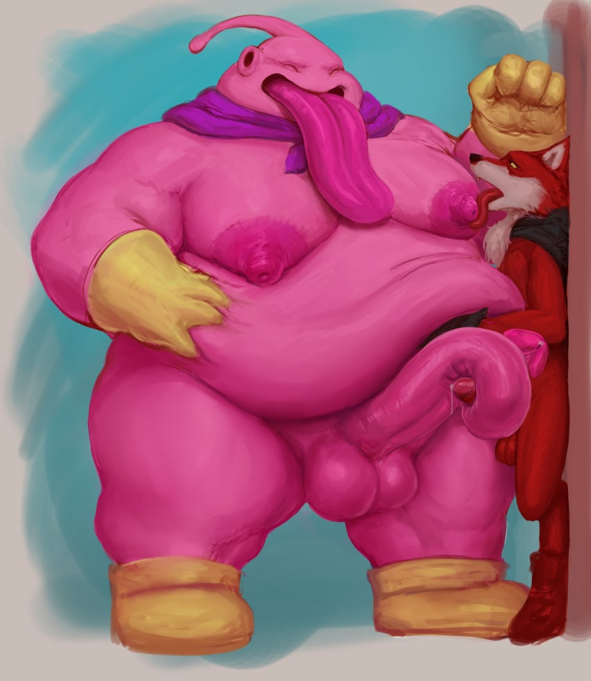 2boys absurd_res against_wall alien alien_humanoid antennae_(anatomy) anthro balls basil_(dragon_ball) belly big_tongue black_cape black_gloves bodily_fluids boots canid canine canis cape chubby_male clothed clothing coiling dagapuff dragon_ball duo erect_nipples fat_buu footwear foreskin fur gay genital_fluids genitals gloves handwear hi_res humanoid licking lifting lifting_belly long_tongue majin_buu male male/male male_only mammal maned_wolf moobs narrowed_eyes nipples nude overweight overweight_male partially_clothed penis pink_body pink_nipples pinned precum prehensile_penis purple_cape red_body red_boots red_fur skinny slightly_chubby speedpaint squint thick_arms thick_body tongue tongue_out uncut white_body white_fur wide_hips wolf wrapping yaoi yellow_boots yellow_eyes yellow_gloves