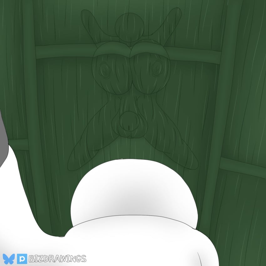 1boy 1futa bare_breasts big_balls big_breasts big_penis bizdrawings breasts camouflage futanari huge_breasts low-angle_view male meccha_chameleon nipples nude nude_futa penis round_head