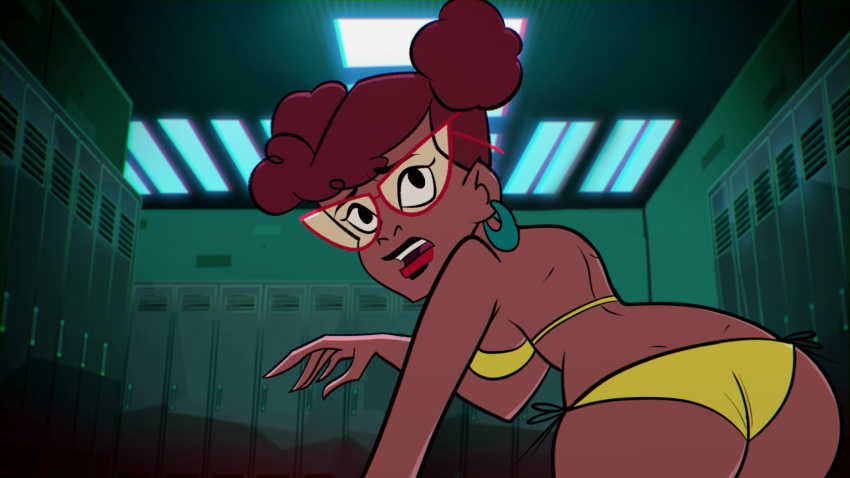 16:9_aspect_ratio 1girls accurate_art_style april_o'neil april_o'neil_(rise_of_the_tmnt) ass brown_hair butt_crack dark-skinned_female dark_red_hair double_bun dumptruck_ass dumptruck_butt earrings eyewear female female_focus female_only glasses nickelodeon posterior_cleavage rear_view red-framed_eyewear red_eyewear rise_of_the_teenage_mutant_ninja_turtles sb99 scobionicle99 screencap screenshot screenshot_edit solo swimsuit swimwear teenage_mutant_ninja_turtles yellow_bikini yellow_panties