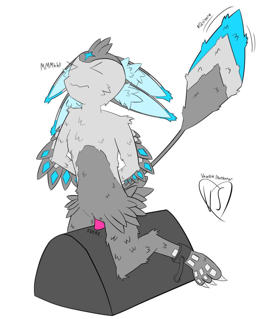 ankles_tied anthro arms_tied_behind_back artist_name avali bound claws diamond_(marking) dildo dildo_sitting dildo_vibrator dipstick_ears ear_markings eyes_closed feathered_wings feathers female fixed_toy fixed_vibrator grey_body grey_feathers hi_res looking_pleasured markings multi_ear multicolored_ears penetration raised_tail scuted_feet scuted_legs scutes sex_toy sex_toy_in_vagina sex_toy_insertion shaking signature solo sybian tail text trembling vaginal vaginal_penetration vanillin_(vanillinstarskater) vanillinstarskater vibrator vibrator_in_vagina wings