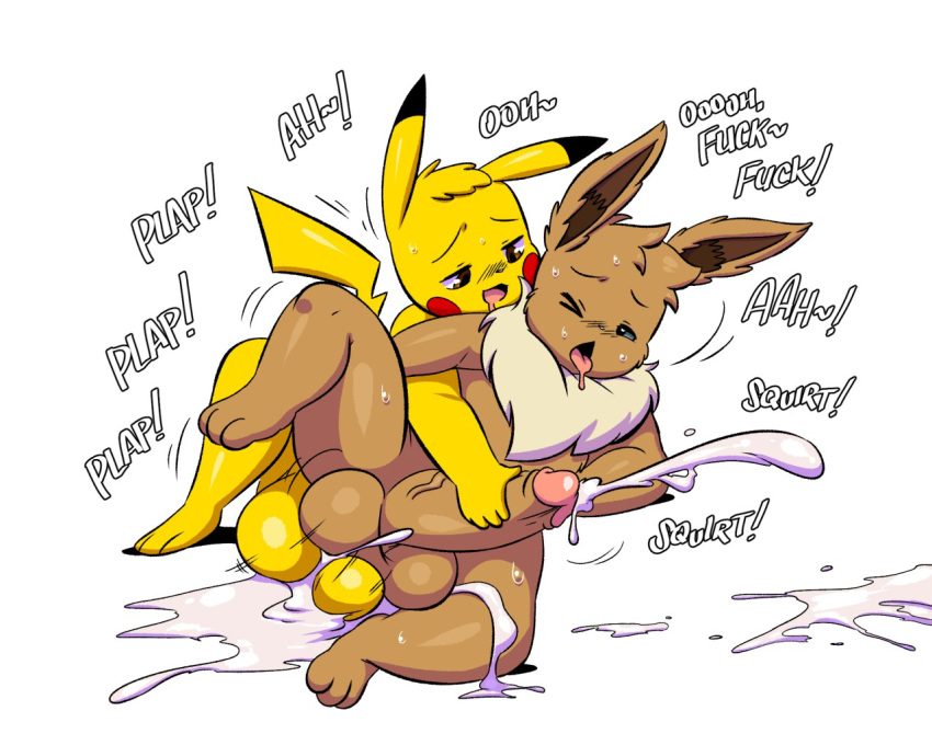 anthro bodily_fluids cum cum_in_ass cum_inside cum_while_penetrated duo eevee erection gay genital_fluids joaoppereiraus kenny_(joaoppereiraus) male male/male male_penetrated male_penetrating male_penetrating_male nintendo orgasm orgasm_face penetration pikachu pokémon_(species) pokemon veris video_games