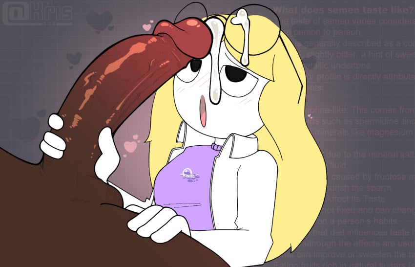 blonde_hair cassie_(minimidimations) clothed_female dark-skinned_male glasses glasses_on_head handjob interracial minimidimations open_mouth precum precum_drip tagme youtube youtuber