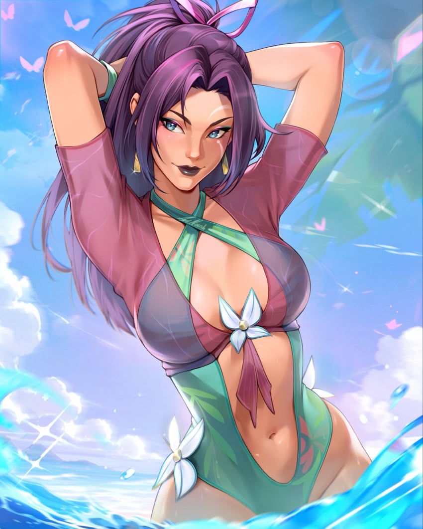 1girls bikini breasts cleavage female female_only marvel marvel_rivals psylocke psylocke_(sai)_(breezy_butterfly) thick_thighs