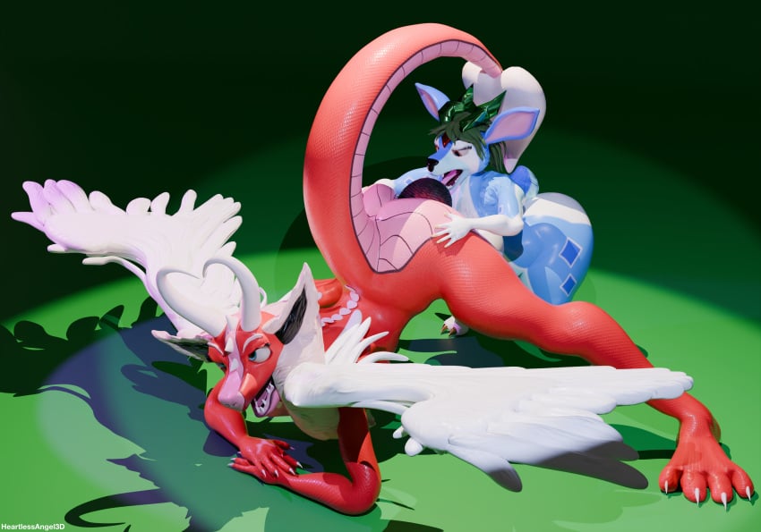 2026 3d 4_toes 5_fingers adelina_the_love_dragon anthro ass ass_up blue_body blue_eyes blue_fur chest_tuft claws deer digital_media_(artwork) dragon duo egg egg_laying fangs feathered_wings feathers feet female fingers fluffy_ears forehead_gem fur gem green_background green_hair half-closed_eyes hand_on_butt heart_tail heartlessangel3d hi_res hooves horn jack-o'_pose larger_female licking long_hair mammal mythological_creature mythological_scalie mythology narrowed_eyes open_mouth petra_the_defend_deer pink_body pink_scales pose raised_tail red_body red_eyes red_scales scales scalie simple_background size_difference smaller_female tail teeth toe_claws toes tongue tuft white_body white_feathers white_fur wings