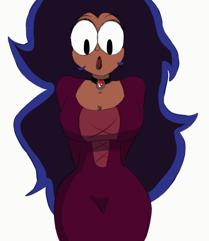 1girls 2021 animated big_breasts black_lipstick bouncing_breasts breasts cartoon_network choker cleavage dark-skinned_female dark_hair dark_skin dress female female_focus female_only gerelksombra_(artist) gif lipstick long_hair milf navy_blue_hair ok_k.o.!_let's_be_heroes purple_dress solo solo_female source_request tagme vampire wilhamena