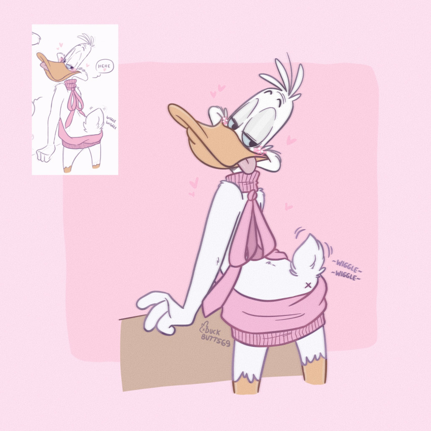 1:1 anatid anseriform anthro anus ass avian bird clothed clothing darkwing_duck disney duck duckbutts ducktales ducktales_(2017) feathers half-closed_eyes hi_res male male_only narrowed_eyes solo tongue tongue_out