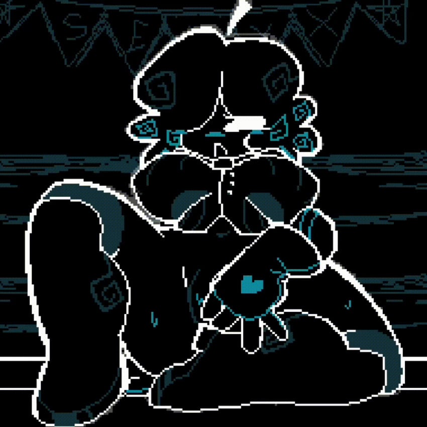 dark_skin exposed_pussy female_masturbation gloved_fingering gloves half_naked heart_symbol love_maniac masturbation on_table pixel_art pixelated pleasure_face pussy undertale