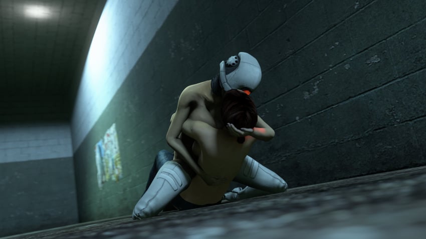 big_breasts big_butt big_hips breasts citizen combine combine_assassin female female_focus half-life half-life_2 half-life_2_beta hallway helmet kissing nipples source_filmmaker stardust17 yuri