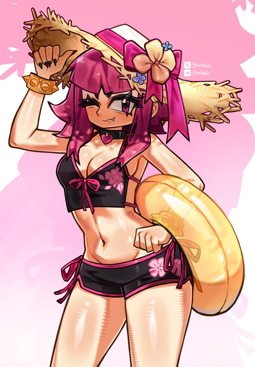1girls 2026 boobs bows brawl_stars dressed female female_only hat melodie_(brawl_stars) mitskid not_porn pink_eyes pink_hair short_hair shorts solo solo_female solo_focus summer swimsuit swimwear
