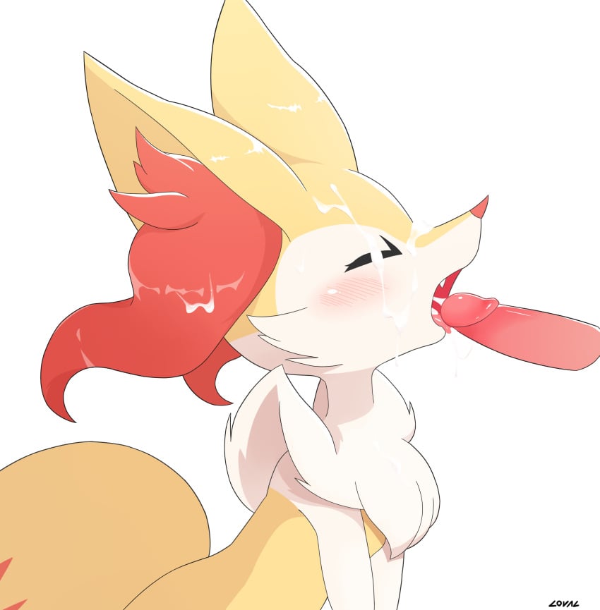 absurd_res ambiguous_gender anthro bodily_fluids braixen cum cum_in_mouth cum_inside cum_on_face disembodied_penis duo fellatio generation_6_pokemon genital_fluids genitals hi_res loval nintendo oral penile penis pokemon pokemon_(species) sex