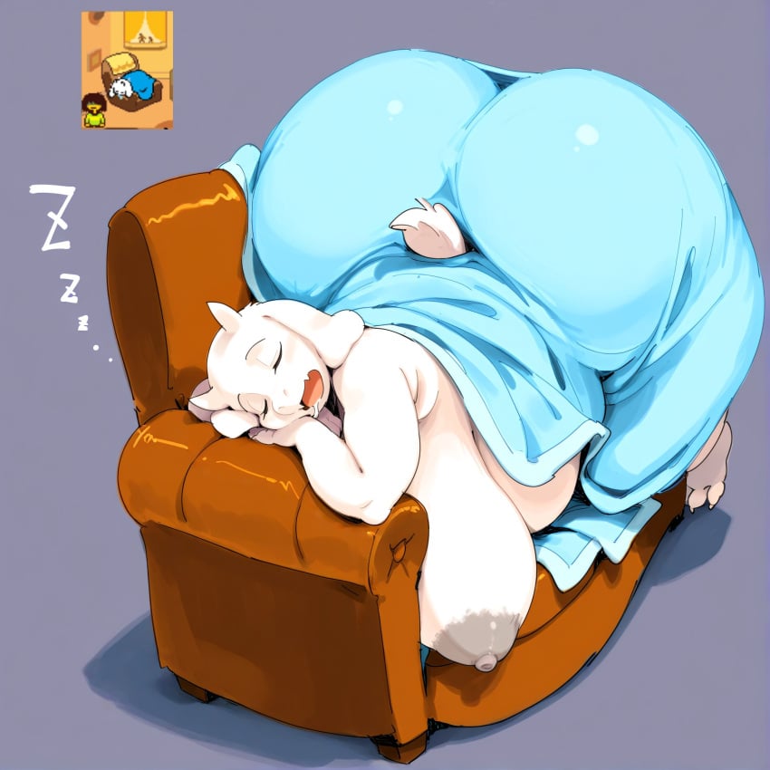 anthro artist_request asleep ass big_ass big_breasts deltarune deltarune_chapter_5 gigantic_ass huge_ass huge_breasts toriel undertale undertale_(series)