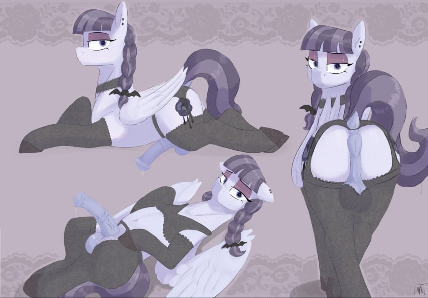 2026 alternative_fashion animal_genitalia animal_vulva anus anus_focus ball_bra balls big_butt blue_eyes bodily_fluids butt clothed clothing crossgender cutie_mark digital_drawing_(artwork) digital_media_(artwork) dock_(anatomy) equid equine equine_anus equine_balls equine_genitalia equine_vulva eyelashes eyeshadow feral footwear friendship_is_magic genitals goth gynomorph hair half-closed_eyes hasbro hi_res horn inky_rose_(mlp) intersex legwear lingerie lingerie_on_feral long_hair makeup mammal maranium multicolored_hair my_little_pony mythological_creature mythological_equine mythology narrowed_eyes panties pegasus penis perenial_raphe puffy_anus purple_body purple_tail quadruped simple_background socks solo stockings tail thigh_highs thigh_socks underwear unicorn_horn vulva white_body wings