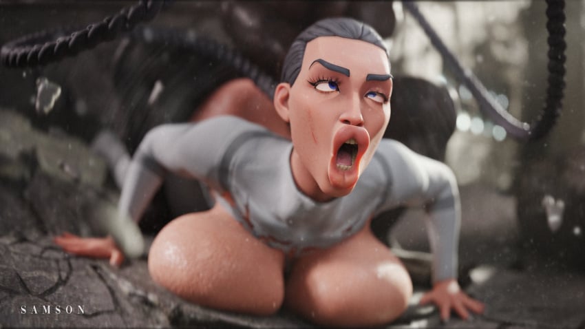3d 3d_(artwork) 3d_model alien alien_girl bbc_slave blue_eyes blurry_background crossed_eyes dark-skinned_male female from_behind gray_hair invincible invincible_vs light-skinned_female light_skin long_braid massive_breasts outdoors ripped_clothing samsonsharem sex silly_face straight thula titan_(invincible) viltrumite
