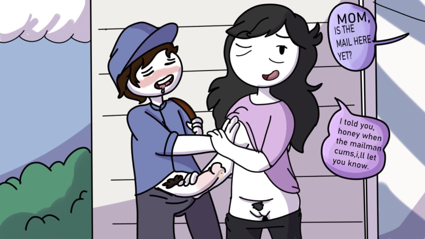 1boy 2girls background background_character blargsnarf circumcised colored_sketch edited femdom handjob jaiden jaiden_animations jaidenanimations jaidens_mom long_hair mailman milf older_female older_woman_and_younger_boy outdoors outside pants_down pubic_hair shirt_lift sketch sneaky_sex text touching_breast vagina youtube youtuber