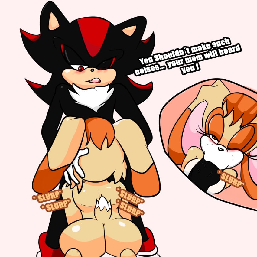 1boy 1boy1girl 1girls 5_fingers anthro ass black_body blowjob blue_eyes blush bunny_ears colored dialogue duo english_dialogue english_text fellatio female fingers gloves hair hedgehog lagomorph leporid long_ears male milf mobian_(species) oral orange_body orange_hair penis rabbit red_body red_eyes sega shadow_the_hedgehog simple_background sonic_(series) sonic_the_hedgehog_(series) soulyagami64 straight tan_body text vanilla_the_rabbit video_games white_background