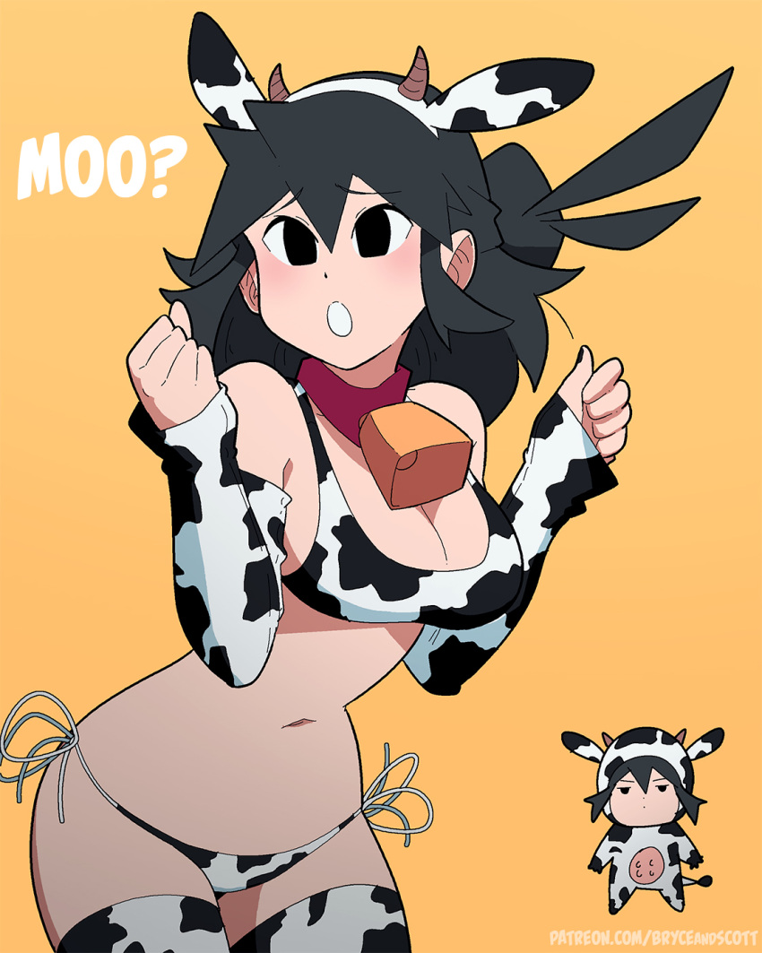 belly_button bikini black_eyes black_hair blush cleavage collar cow_girl cow_print lucia_(scott_malin) original original_character scott_malin source_request tagme the_panty_bear year_of_the_ox