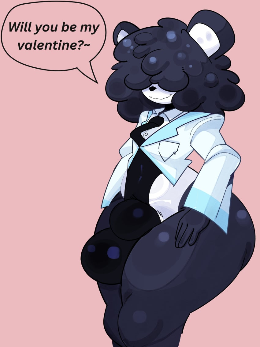 1boy 2026 2d 2d_(artwork) afro animal_ears anthro anthro_male anthro_only big_ass big_ass_(male) big_balls big_bulge big_butt big_thighs black_fur black_hair bulge comission covered_eyes dialogue front_view furry gay gay_male hair_covering_eyes hair_over_eyes kemonomim lip_piercing looking_at_viewer looking_forward looking_pleasured majora31 male male_onl male_only oc original original_character panda panda_ears smile smiling_at_viewer solo solo_male text text_bubble thick_ass thick_legs thick_thighs valentine's_day vexha_(vexhathepanda) white_suit white_suit_jacket