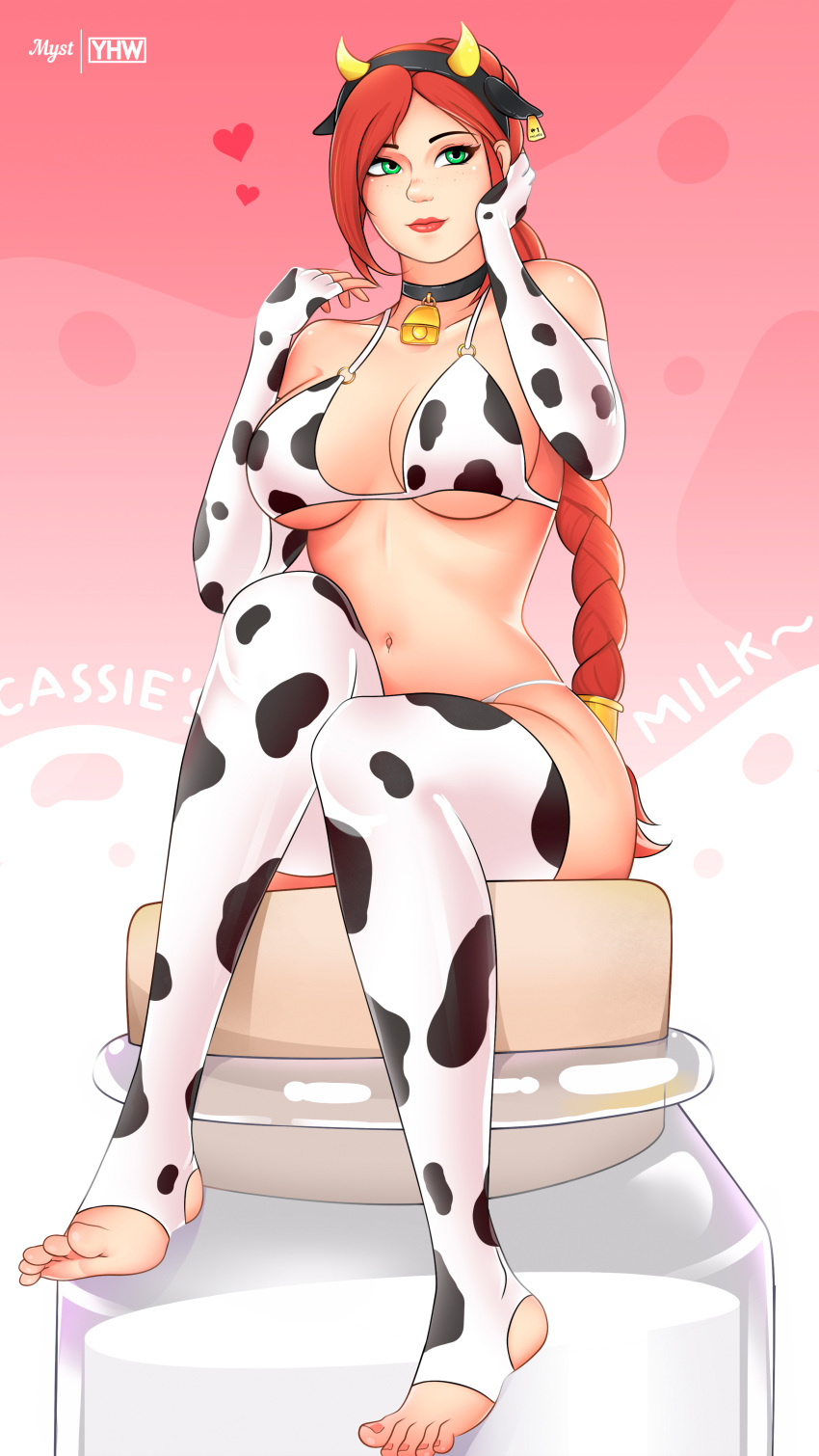 cassie_(paladins) cow_girl feet female female_only green_eyes milk myst paladins red_hair stirrup_legwear stirrup_socks stirrup_thighhighs stirrups tagme yhw