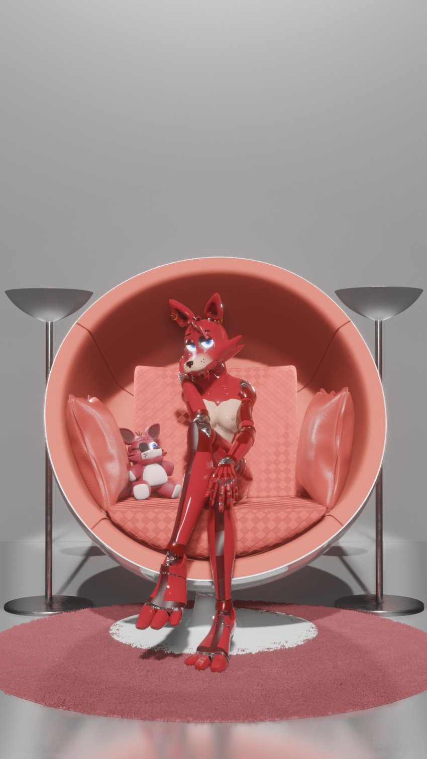 3d blender blender_(software) blenderrender blue_eyes breasts disembowell_(artist) female female_only five_nights_at_freddy's fnaf foxy_(disembowell) foxy_(fnaf) hswlls looking_at_viewer nipples nude plushie sitting sitting_on_chair solo